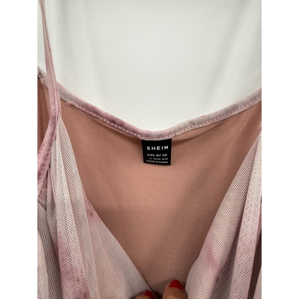 SHEIN‎ L Rose Floral Mesh Cowl Neck Ruched Midi Dress W  Pink Romantic Aesthetic - Picture 3 of 9
